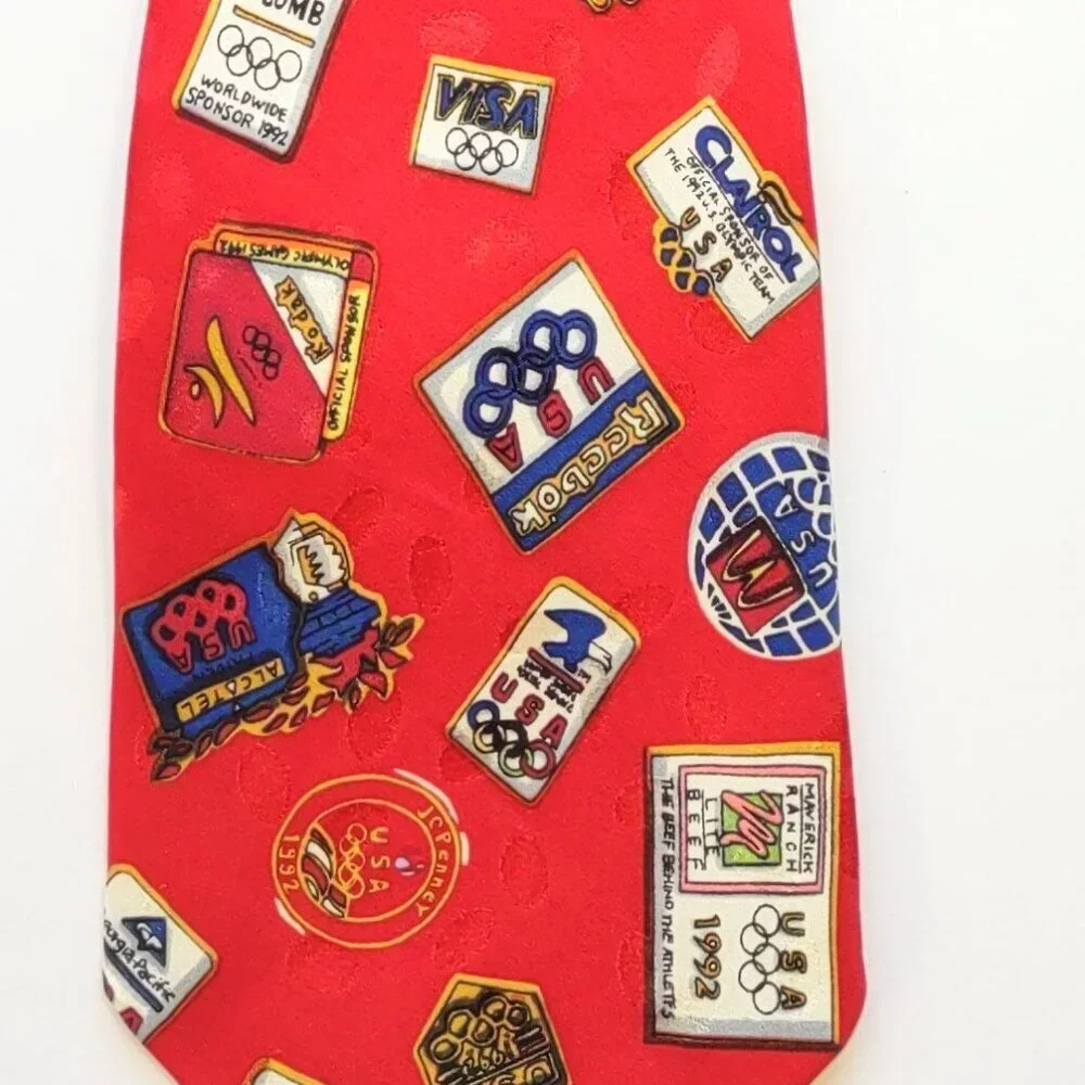 Vintage Nicole Miller Silk Neck Tie '92 Barcelona US Olympic Collectible Logos
